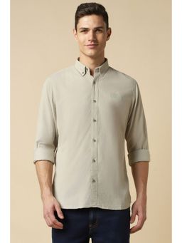 Allen Solly - Men Beige Custom Fit Solid Full Sleeves Casual Shirt