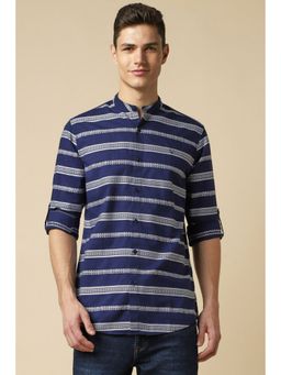 Allen Solly - Men Navy Custom Fit Stripe Full Sleeves Casual Shirt
