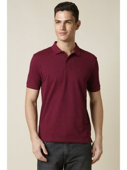 Allen Solly - Men Maroon Solid Polo Neck T-Shirt