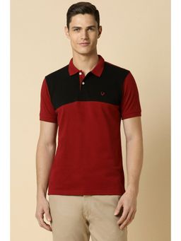 Allen Solly - Men Red Colorblock Polo Neck T-Shirt