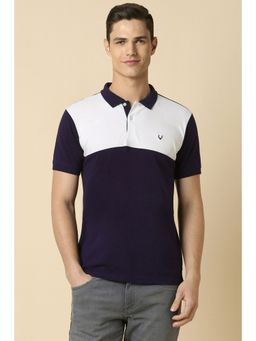 Allen Solly - Men Navy Colorblock Polo Neck T-Shirt