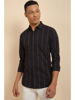 Allen Solly - Men Black Slim Fit Stripe Full Sleeves Casual Shirt