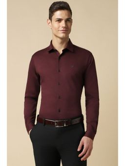 Allen Solly - Men Maroon Slim Fit Solid Full Sleeves Formal Shirt
