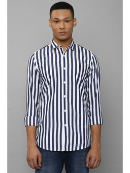 Allen Solly - Men Navy Slim Fit Stripe Full Sleeves Casual Shirt