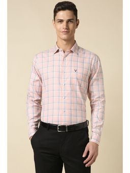 Allen Solly - Men Peach Slim Fit Checks Full Sleeves Formal Shirt