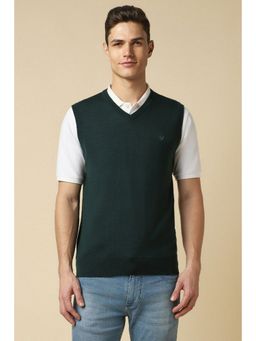 Allen Solly - Men Green Solid V Neck Sleeveless Sweater