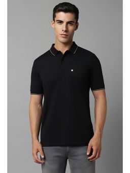 Louis Philippe - Men Black Solid Polo Neck T-Shirt