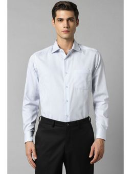 Louis Philippe - Men White Classic Fit Stripe Full Sleeves Formal Shirt
