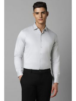 Louis Philippe - Men White Slim Fit Stripe Full Sleeves Formal Shirt