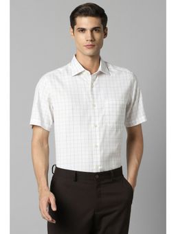 Louis Philippe - Men White Classic Fit Check Half Sleeves Formal Shirt
