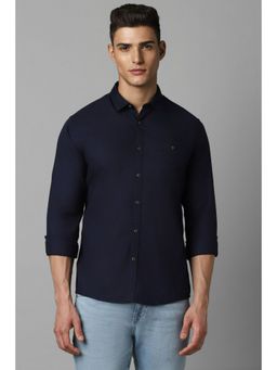 Louis Philippe - Men Navy Slim Fit Solid Full Sleeves Casual Shirt