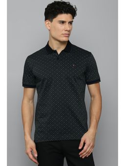 Louis Philippe - Men Black Print Polo Neck T-Shirt