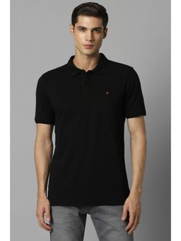 Louis Philippe - Men Black Solid Polo Neck T-Shirt