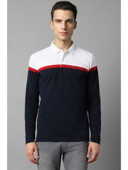 Louis Philippe - Men Navy Colorblock Polo Neck T-Shirt