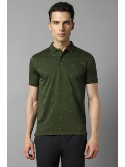 Louis Philippe - Men Green Print Polo Neck T-Shirt