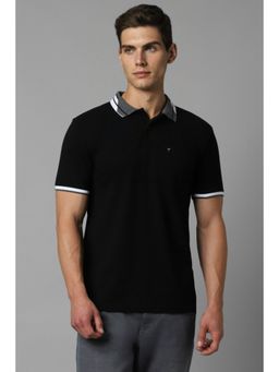 Louis Philippe - Men Black Solid Polo Neck T-Shirt
