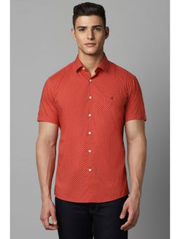 Louis Philippe - Men Red Slim Fit Print Half Sleeves Casual Shirt