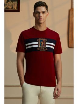 Peter England - Men Red Print Crew Neck Cotton Rich T-Shirt