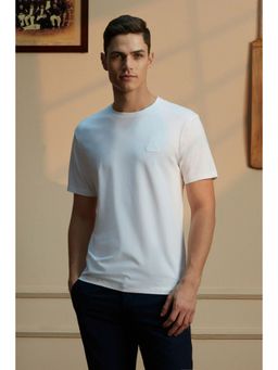 Peter England - Men White Solid Crew Neck Cotton Half-Sleeve T-Shirt