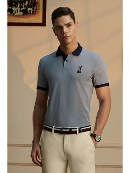 Peter England - Men Grey Print Cotton Rich Polo T-Shirt