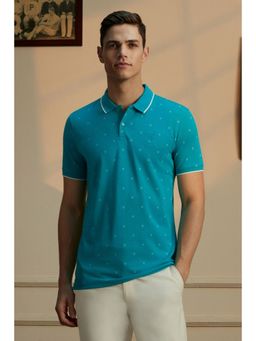 Peter England - Men Blue Print Cotton Rich Polo T-Shirt