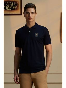 Peter England - Men Navy Solid Cotton Rich Polo T-Shirt
