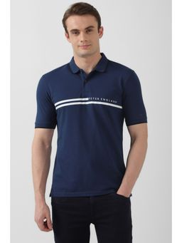 Peter England - Men Blue Solid Polo Neck T-Shirt