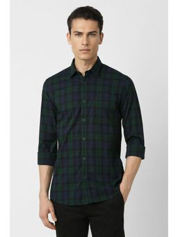 Peter England - Men Green Slim Fit Check Full Sleeves Casual Shirt