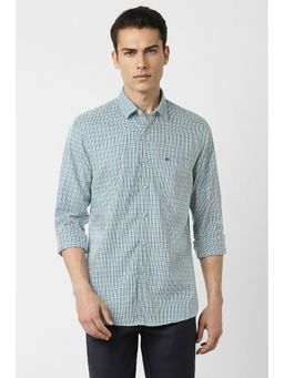 Peter England - Men Blue Slim Fit Check Full Sleeves Casual Shirt