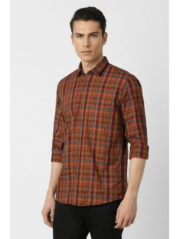 Peter England - Men Brown Slim Fit Check Full Sleeves Casual Shirt