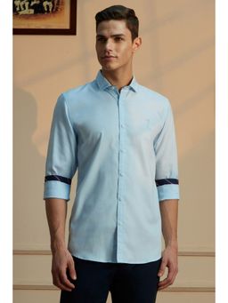 Peter England - Men Blue Slim Fit Solid Full Sleeves Casual Cotton Shirt