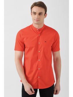 Peter England - Men Red Slim Fit Solid Half Sleeves Casual Shirt