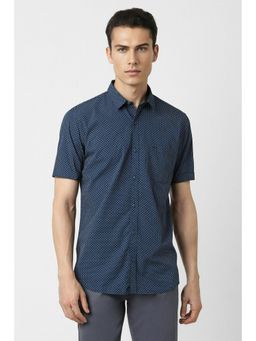 Peter England - Men Navy Slim Fit Print Half Sleeves Casual Shirt