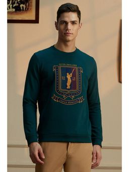 Peter England - Men Green Embroidered Crew Neck Sweatshirt