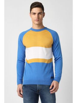 Peter England - Men Blue Colorblock Crew Neck Sweater
