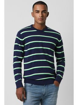 Peter England - Men Navy Stripe Crew Neck Sweater