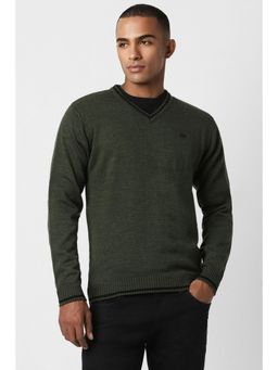 Peter England - Men Green Solid V Neck Sweater