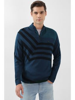 Peter England - Men Navy Print Stylized Neck Sweater