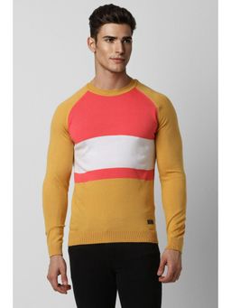 Peter England - Men Yellow Colorblock Crew Neck Sweater