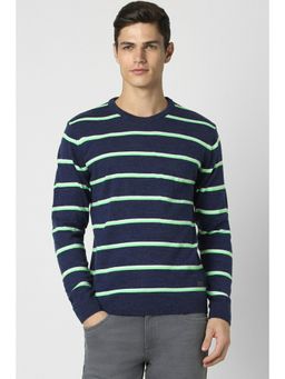 Peter England - Men Navy Stripe Crew Neck Sweater