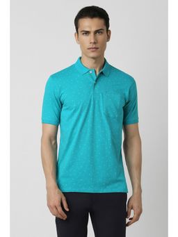 Peter England - Men Blue Print Polo Neck T-Shirt