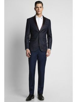 Peter England - Men Navy Print Slim Fit Party Two Piece Suit (Set of 2)
