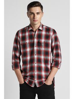 Peter England - Men Black Slim Fit Check Full Sleeves Casual Shirt