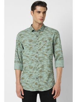 Peter England - Men Green Slim Fit Print Full Sleeves Casual Shirt