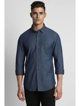 Peter England - Men Navy Slim Fit Solid Full Sleeves Casual Shirt