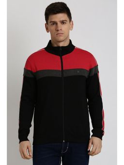 Peter England - Men Black Colorblock Stylized Neck Sweatshirt