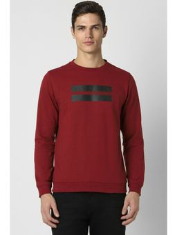 Peter England - Men Maroon Print Crew Neck Sweatshirt