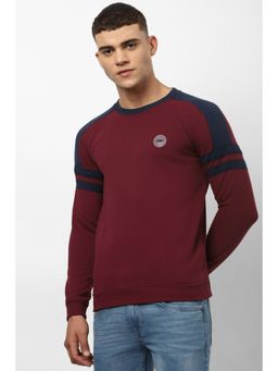 Peter England - Men Maroon Colorblock Crew Neck Sweatshirt