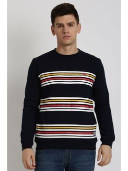 Peter England - Men Black Stripe Crew Neck Sweatshirt