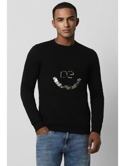 Peter England - Men Black Printed Crew Neck Sweatshirt